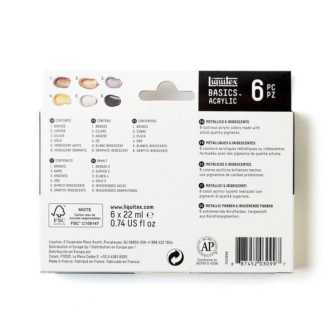 Hovedbilde LQX BASICS ACRYLIC COLOUR SET 6X22ML METAL & ...